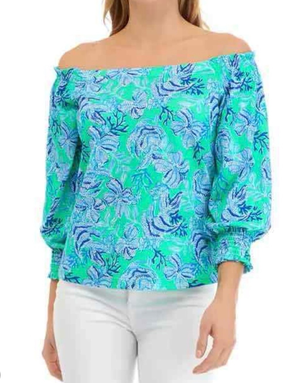 Lilly Pulitzer | Lessa Off The Shoulder Top | Cabana Green | Size Small